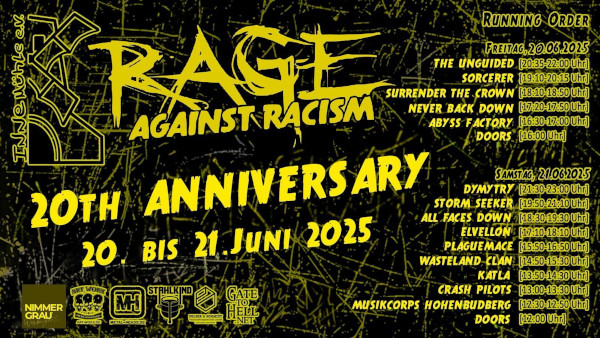 RAGE AGAINST RACISM 2025: Ldt am 20. und 21. Juni zur groen Jubilumsfeier!