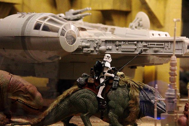 Millenium Falcon and riding Storm Trooper